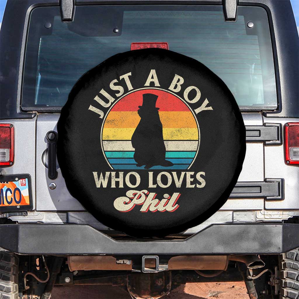 Funny Just A Boy Who Loves Phil Groundhog Spare Tire Cover Punxsy Woodchuck Day Lover - Wonder Print Shop