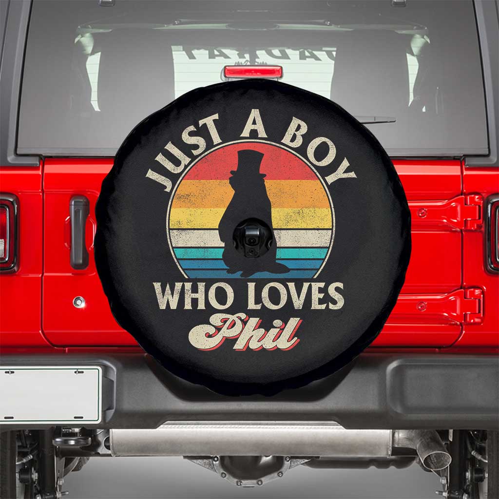 Funny Just A Boy Who Loves Phil Groundhog Spare Tire Cover Punxsy Woodchuck Day Lover - Wonder Print Shop