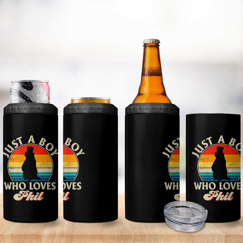 Funny Just A Boy Who Loves Phil Groundhog 4 in 1 Can Cooler Tumbler Punxsy Woodchuck Day Lover - Wonder Print Shop