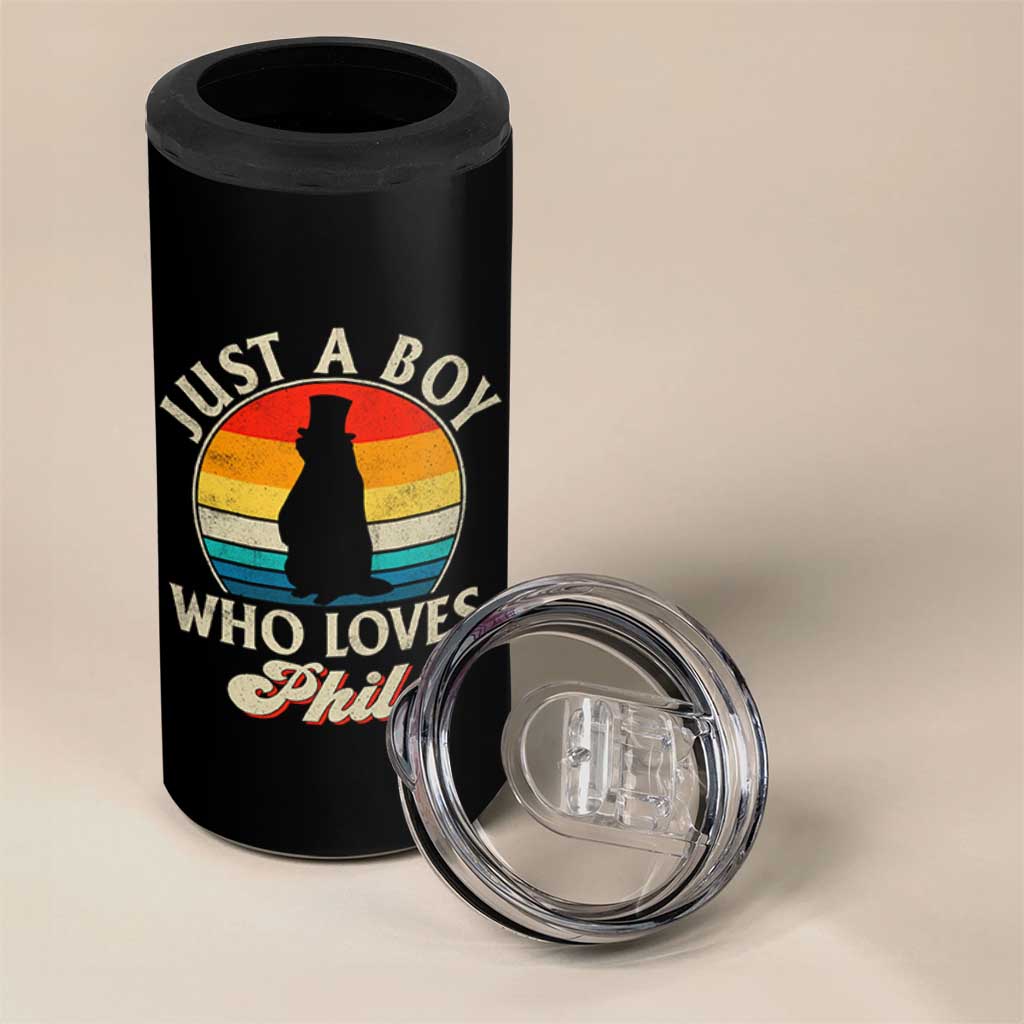 Funny Just A Boy Who Loves Phil Groundhog 4 in 1 Can Cooler Tumbler Punxsy Woodchuck Day Lover - Wonder Print Shop