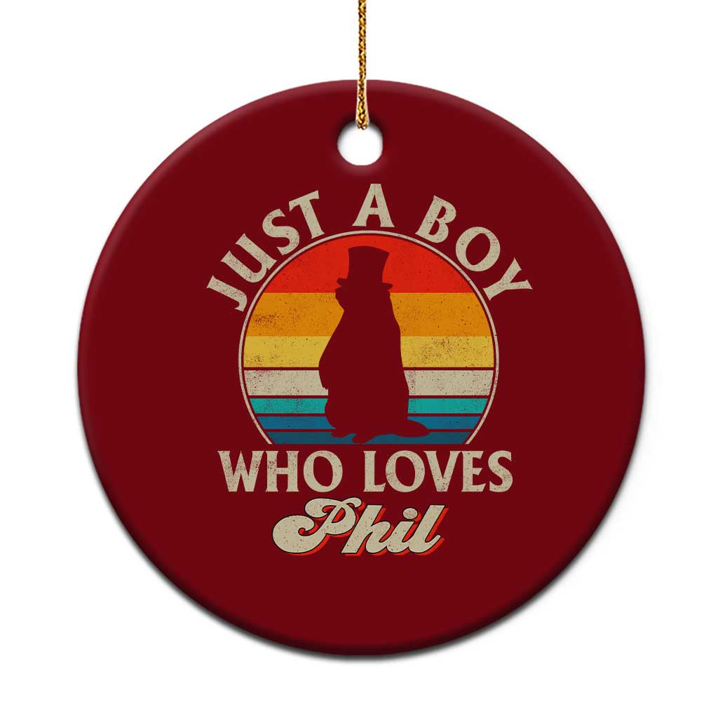 Funny Just A Boy Who Loves Phil Groundhog Ceramic Ornament Punxsy Woodchuck Day Lover - Wonder Print Shop