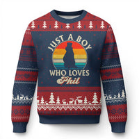 Funny Just A Boy Who Loves Phil Groundhog Ugly Christmas Sweater Punxsy Woodchuck Day Lover - Wonder Print Shop