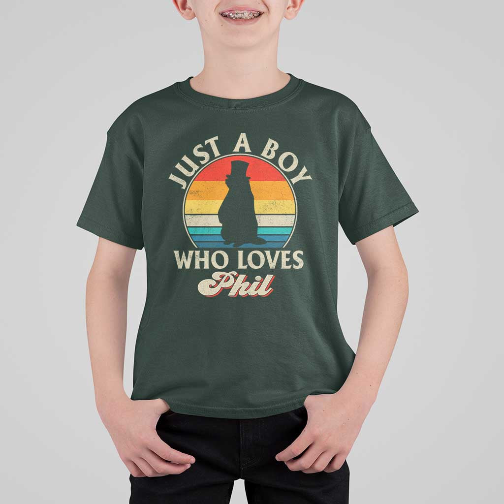 Funny Just A Boy Who Loves Phil Groundhog T Shirt For Kid Punxsy Woodchuck Day Lover - Wonder Print Shop