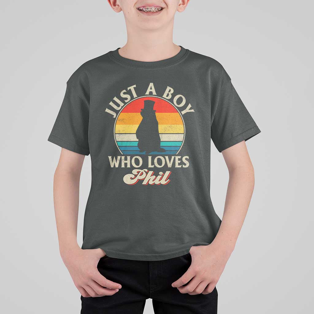 Funny Just A Boy Who Loves Phil Groundhog T Shirt For Kid Punxsy Woodchuck Day Lover - Wonder Print Shop