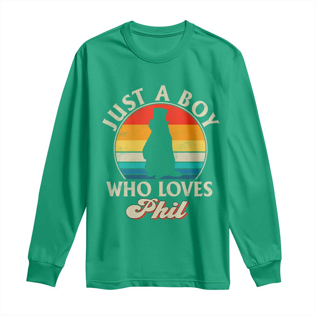 Funny Just A Boy Who Loves Phil Groundhog Long Sleeve Shirt Punxsy Woodchuck Day Lover - Wonder Print Shop