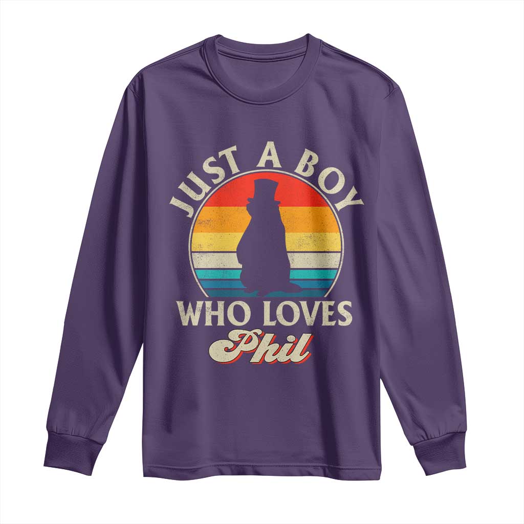 Funny Just A Boy Who Loves Phil Groundhog Long Sleeve Shirt Punxsy Woodchuck Day Lover - Wonder Print Shop