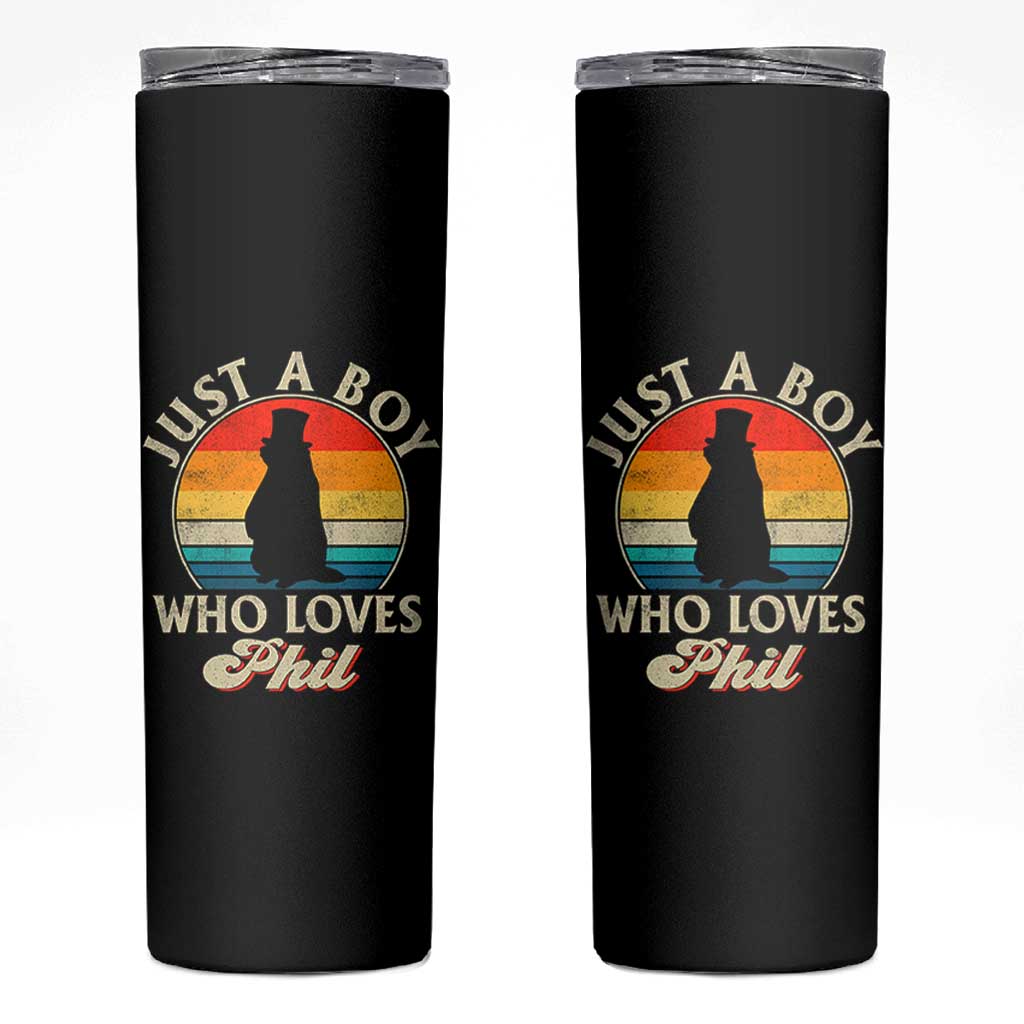 Funny Just A Boy Who Loves Phil Groundhog Skinny Tumbler Punxsy Woodchuck Day Lover - Wonder Print Shop