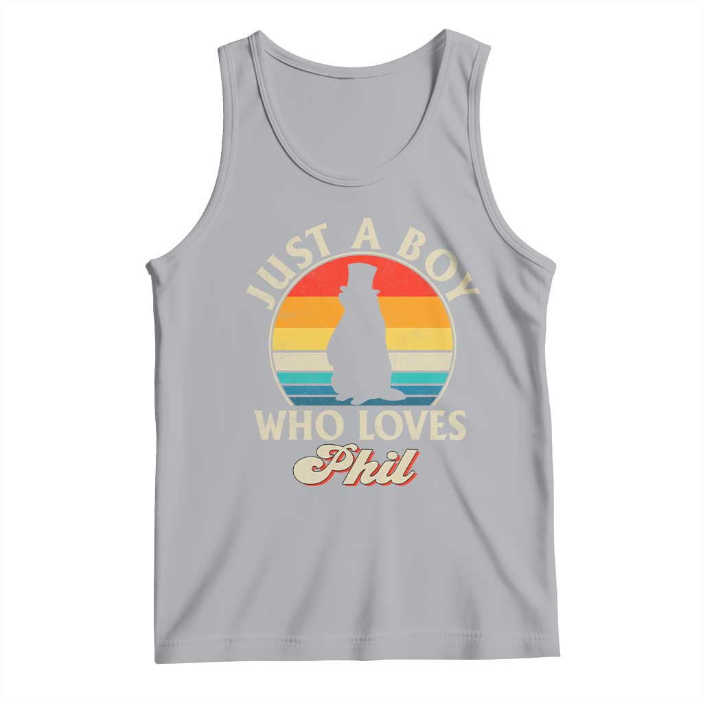 Funny Just A Boy Who Loves Phil Groundhog Tank Top Punxsy Woodchuck Day Lover - Wonder Print Shop