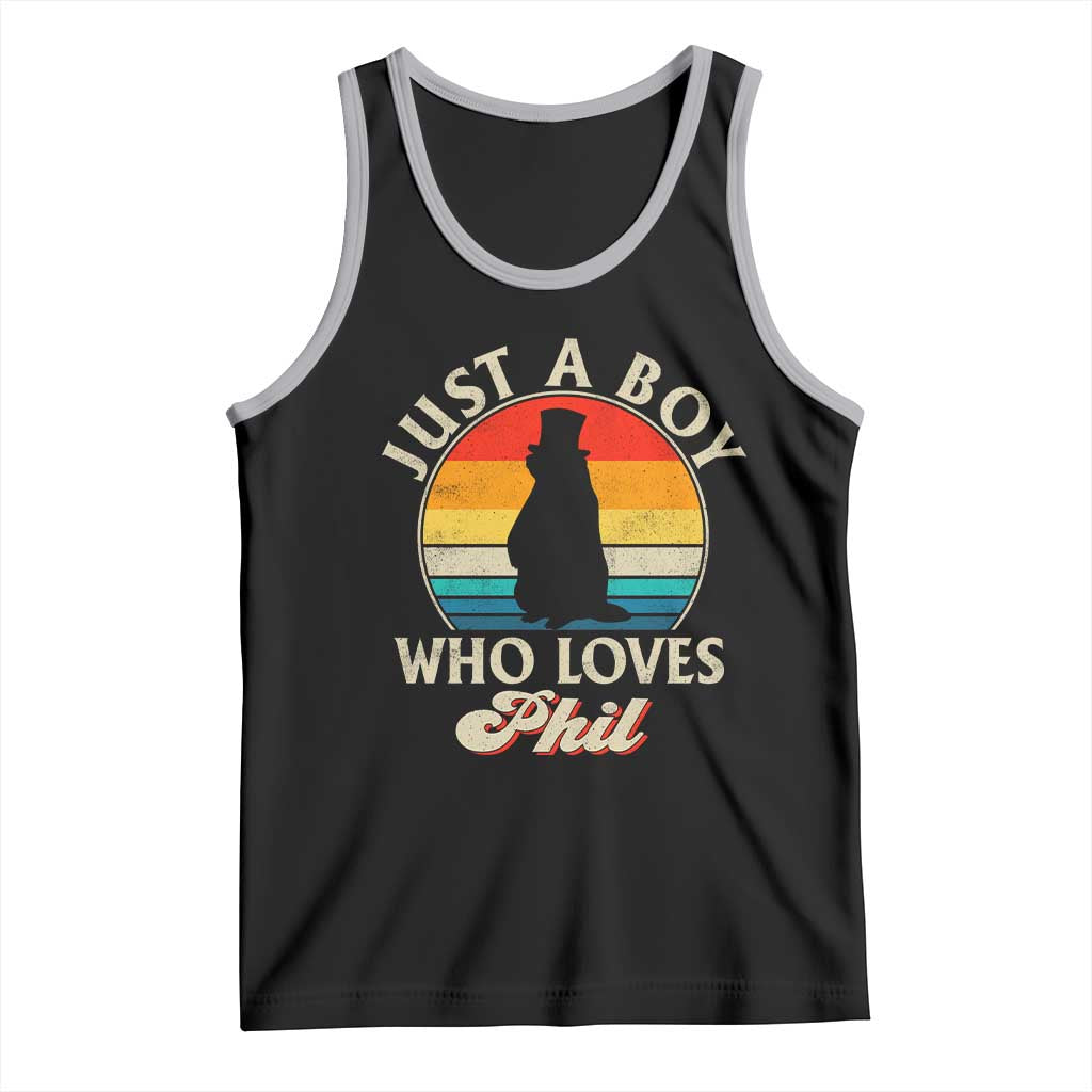Funny Just A Boy Who Loves Phil Groundhog Tank Top Punxsy Woodchuck Day Lover - Wonder Print Shop