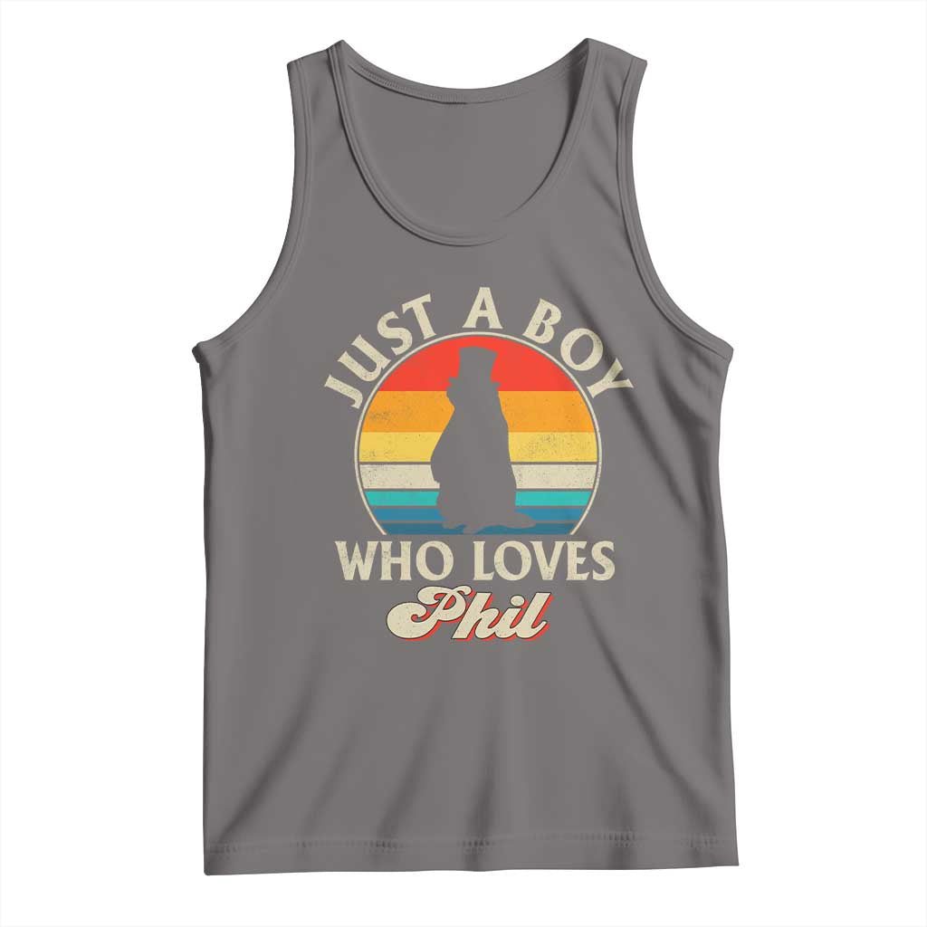 Funny Just A Boy Who Loves Phil Groundhog Tank Top Punxsy Woodchuck Day Lover - Wonder Print Shop