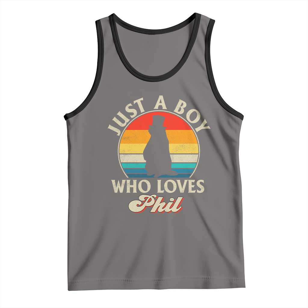 Funny Just A Boy Who Loves Phil Groundhog Tank Top Punxsy Woodchuck Day Lover - Wonder Print Shop
