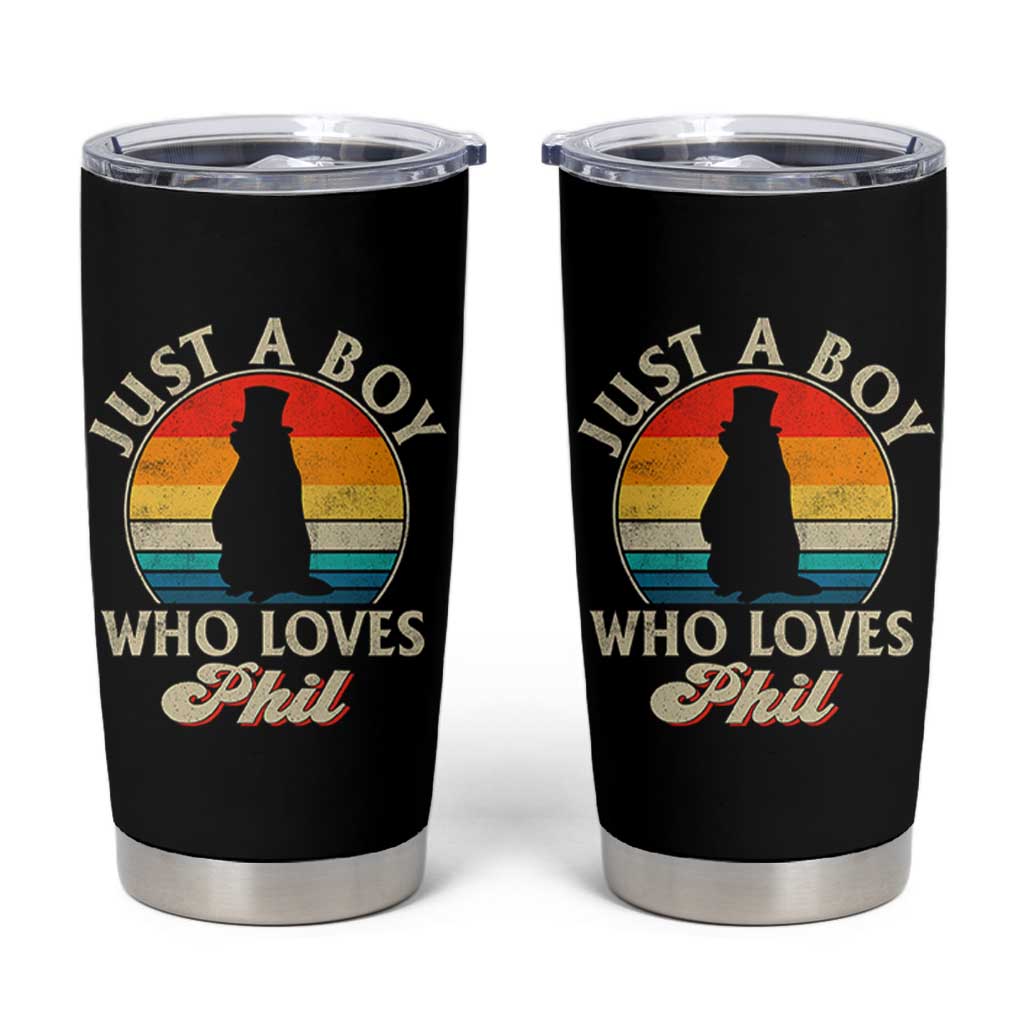 Funny Just A Boy Who Loves Phil Groundhog Tumbler Cup Punxsy Woodchuck Day Lover - Wonder Print Shop