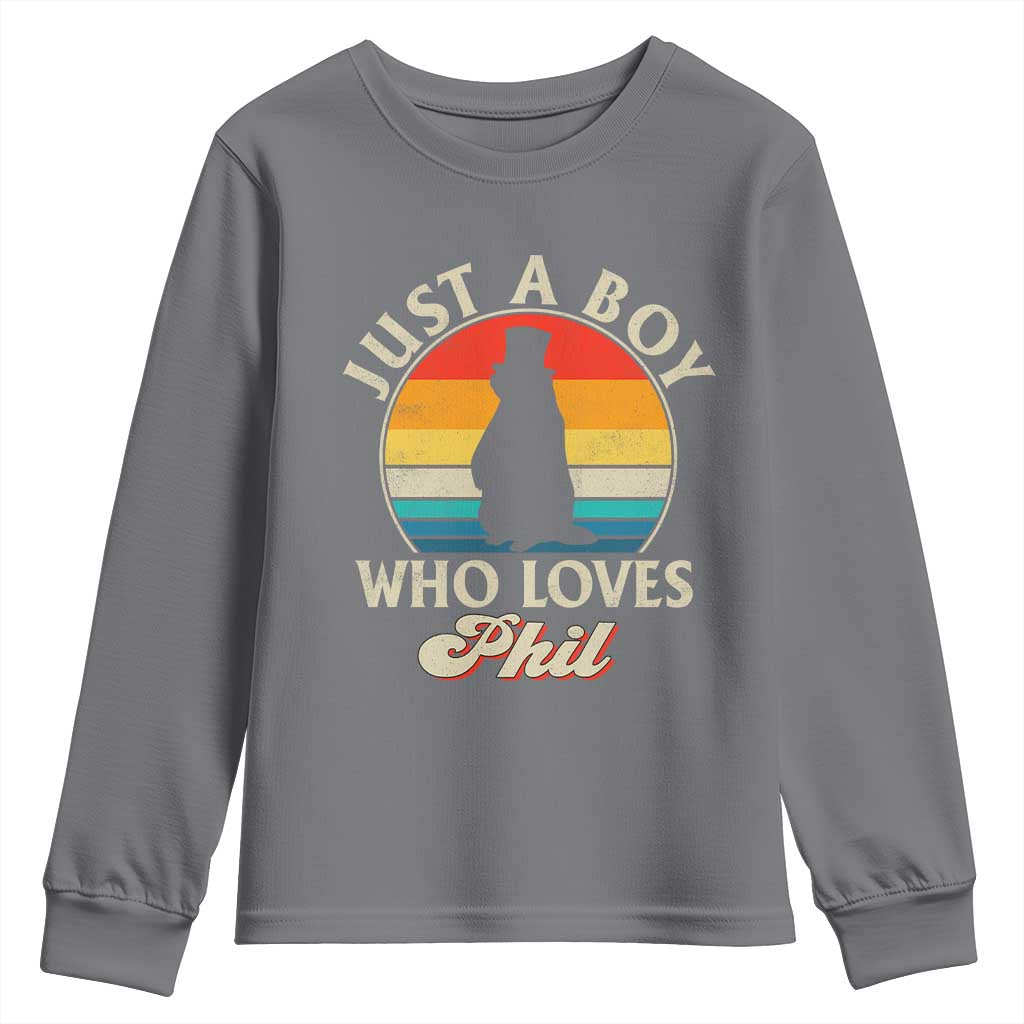 Funny Just A Boy Who Loves Phil Groundhog Youth Sweatshirt Punxsy Woodchuck Day Lover - Wonder Print Shop