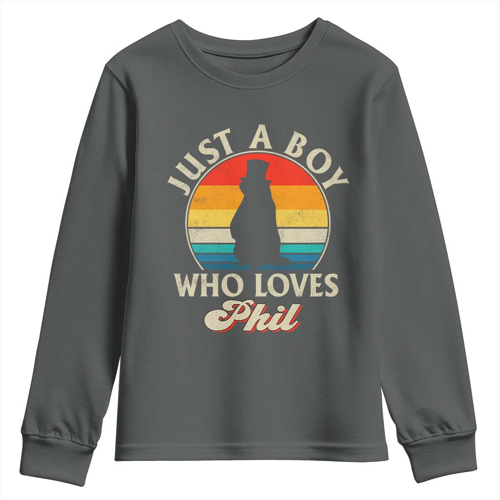 Funny Just A Boy Who Loves Phil Groundhog Youth Sweatshirt Punxsy Woodchuck Day Lover - Wonder Print Shop