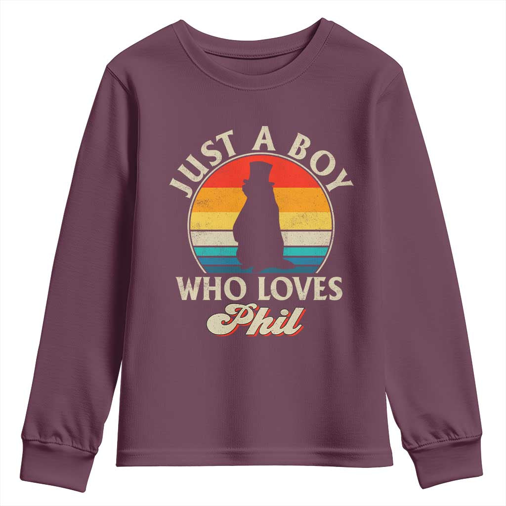Funny Just A Boy Who Loves Phil Groundhog Youth Sweatshirt Punxsy Woodchuck Day Lover - Wonder Print Shop