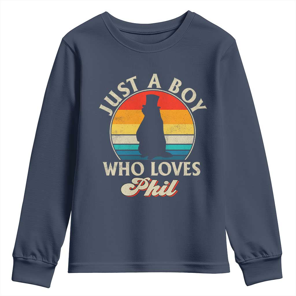 Funny Just A Boy Who Loves Phil Groundhog Youth Sweatshirt Punxsy Woodchuck Day Lover - Wonder Print Shop