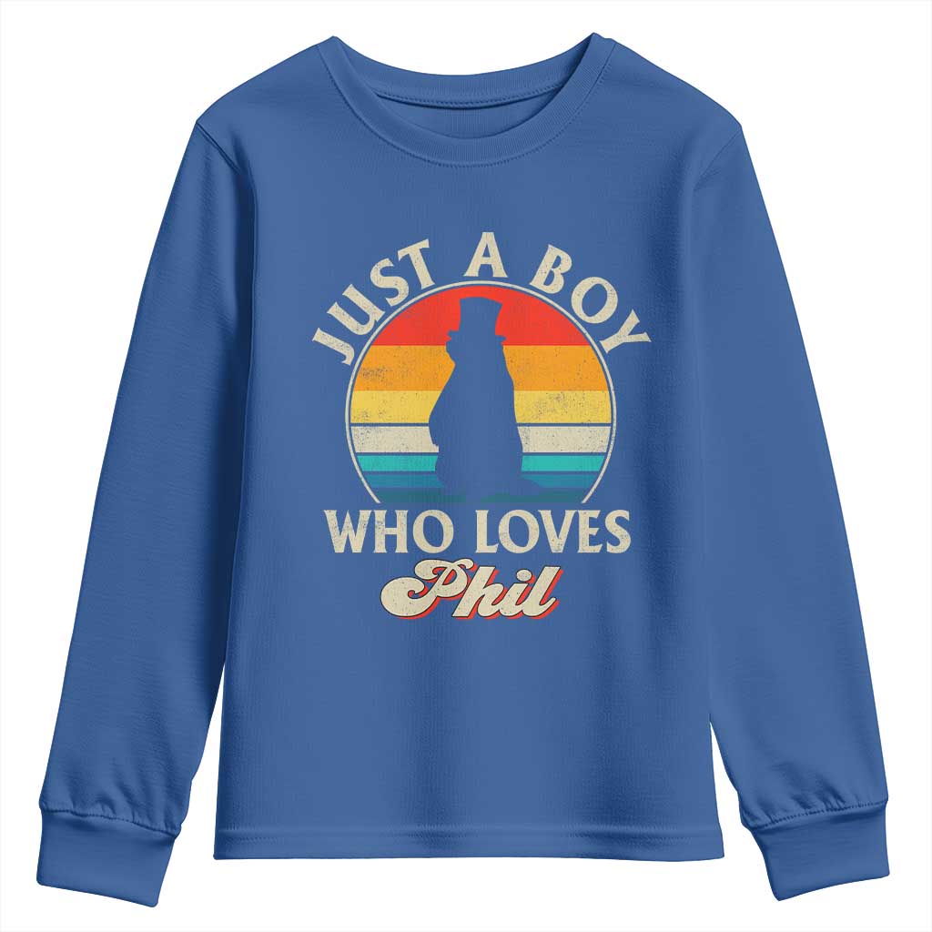 Funny Just A Boy Who Loves Phil Groundhog Youth Sweatshirt Punxsy Woodchuck Day Lover - Wonder Print Shop