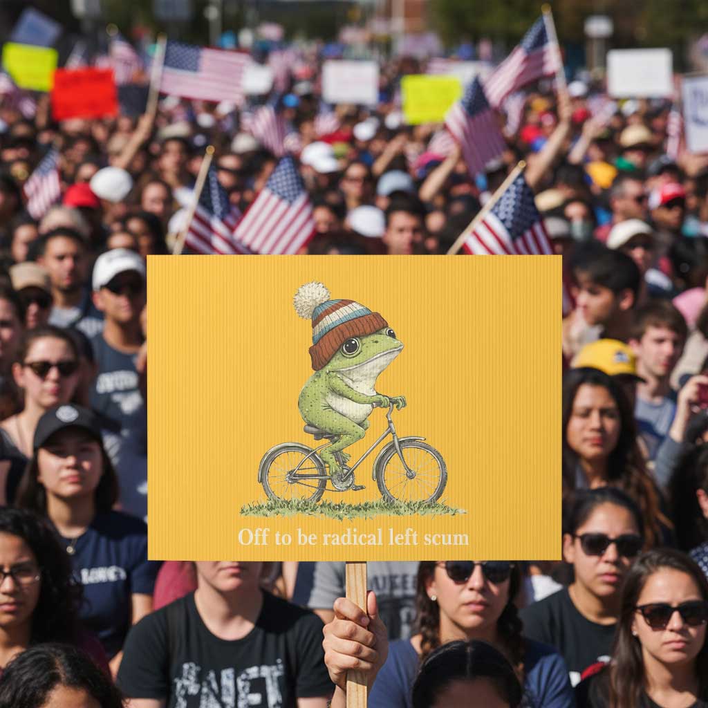 Off To Be Radical Left Scum Protest Sign Funny Frog Resistance
