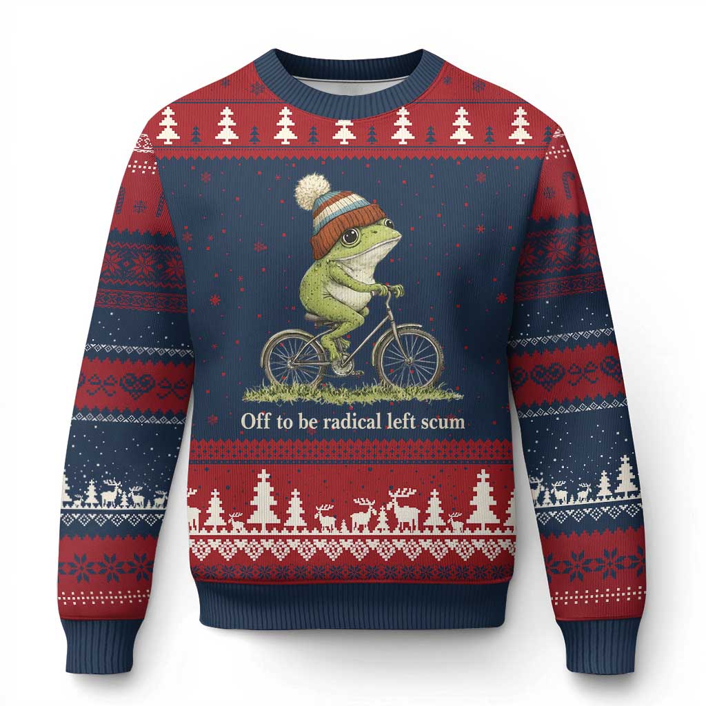 Off To Be Radical Left Scum Ugly Christmas Sweater Funny Frog Resistance
