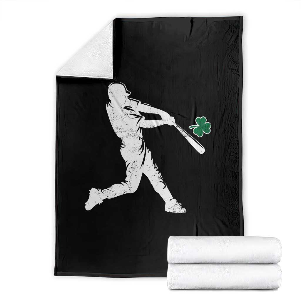 St Patricks Day Baseball Batter Silhouette Shamrock Throw Blanket