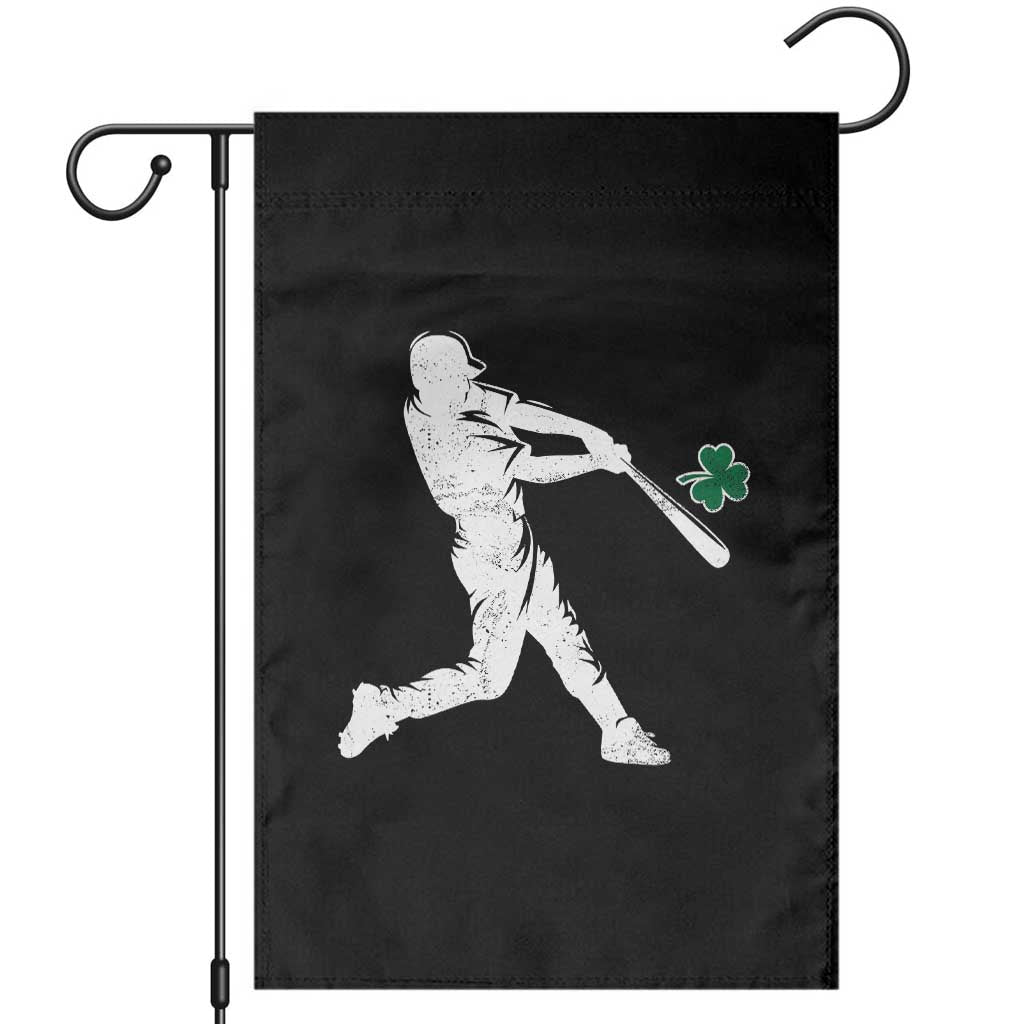 St Patricks Day Baseball Batter Silhouette Shamrock Garden Flag