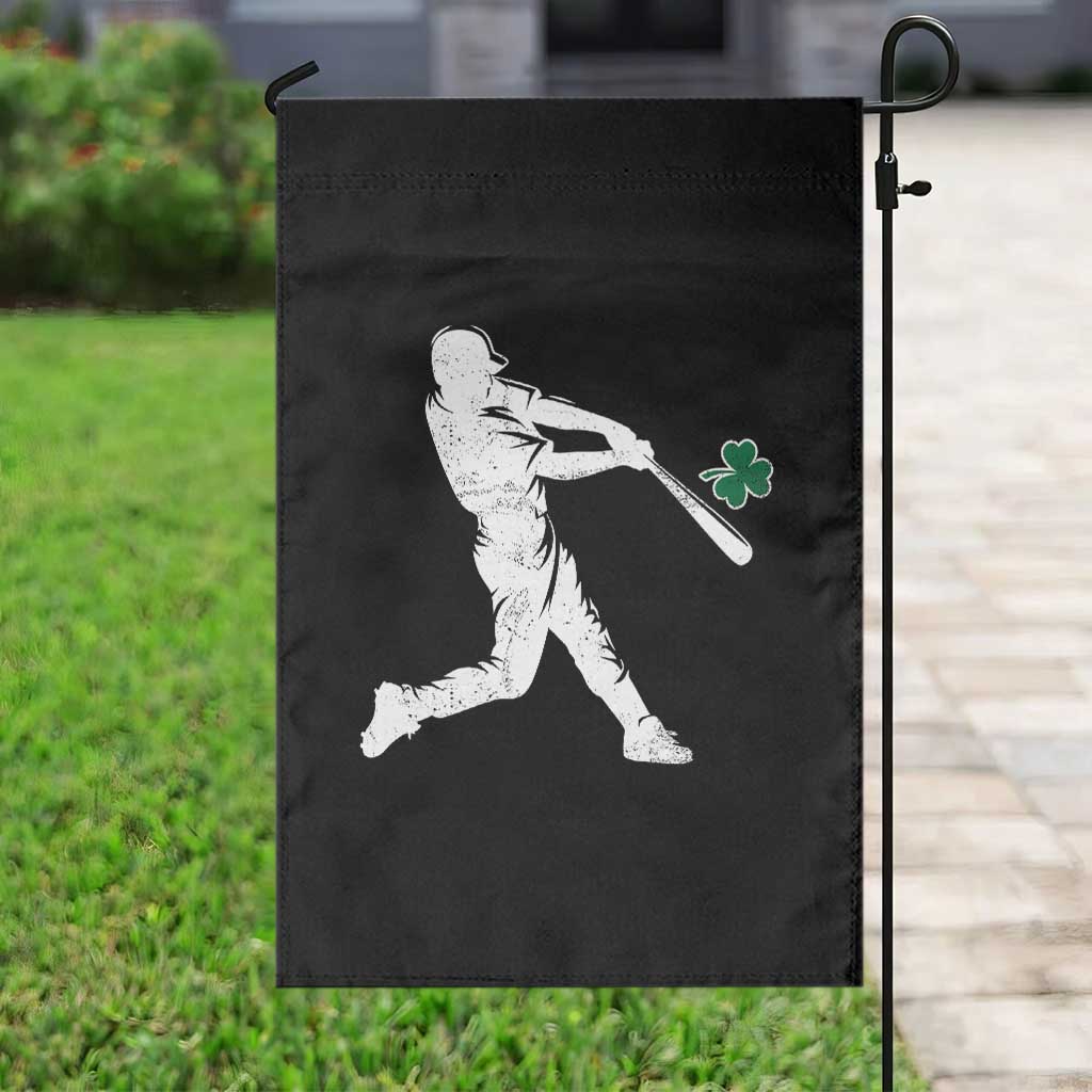 St Patricks Day Baseball Batter Silhouette Shamrock Garden Flag