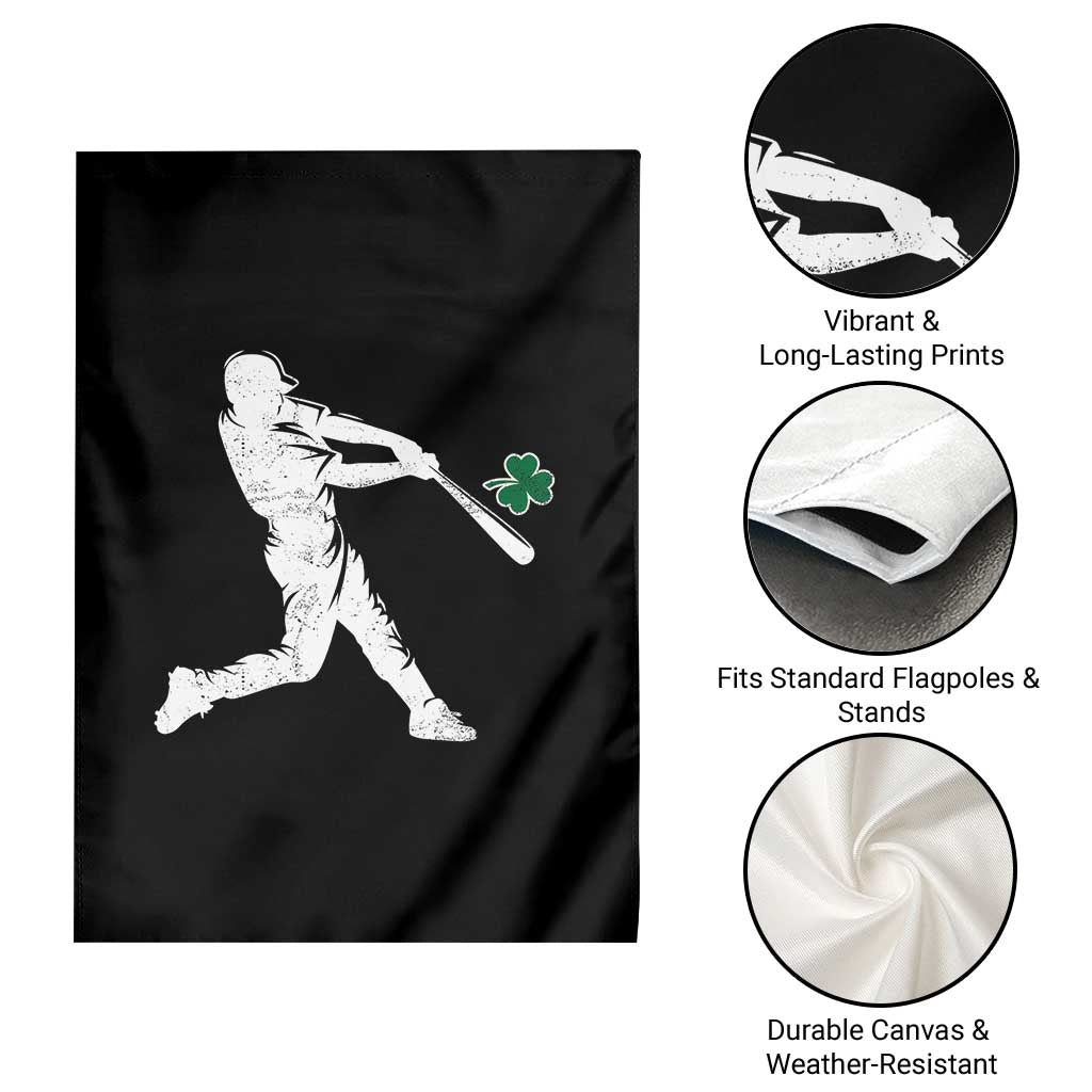 St Patricks Day Baseball Batter Silhouette Shamrock Garden Flag