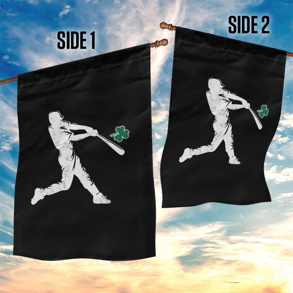 St Patricks Day Baseball Batter Silhouette Shamrock Garden Flag