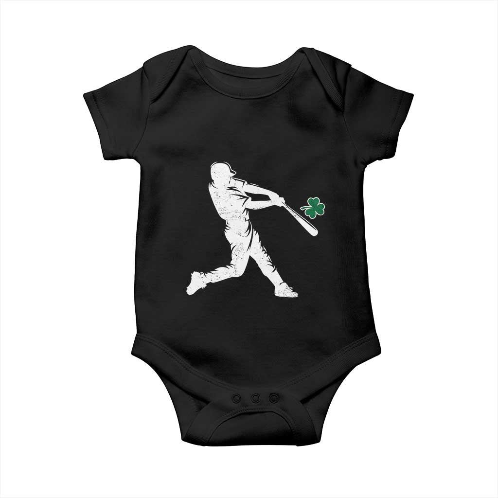 St Patricks Day Baseball Batter Silhouette Shamrock Baby Onesie