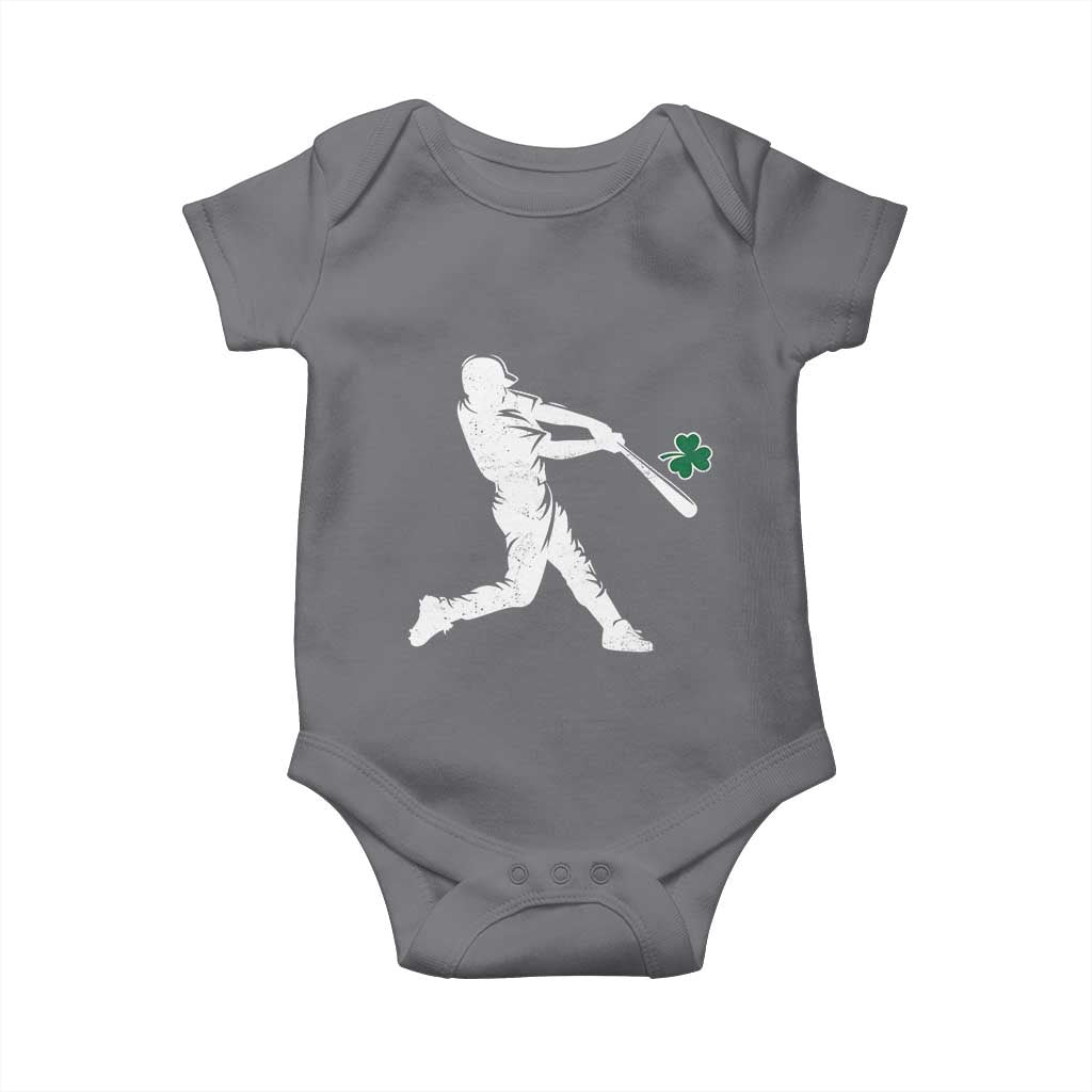 St Patricks Day Baseball Batter Silhouette Shamrock Baby Onesie