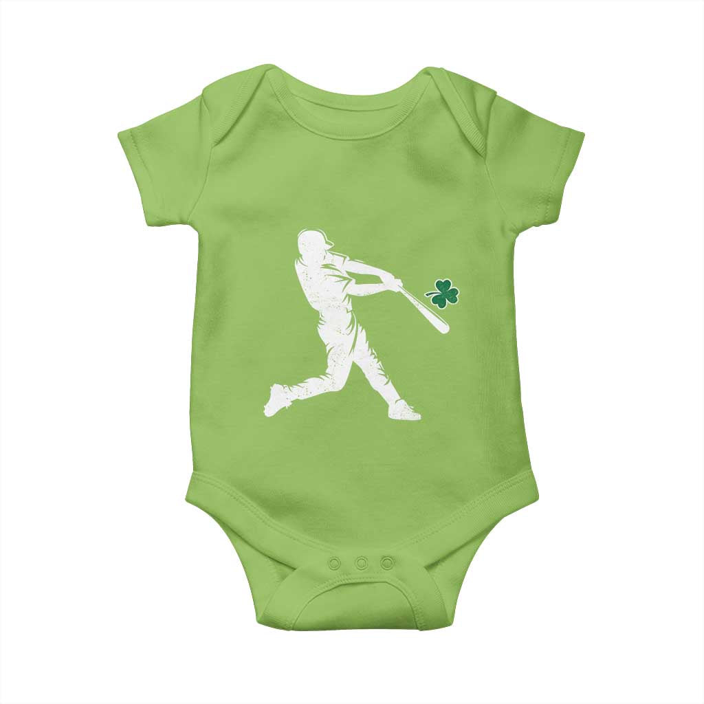 St Patricks Day Baseball Batter Silhouette Shamrock Baby Onesie