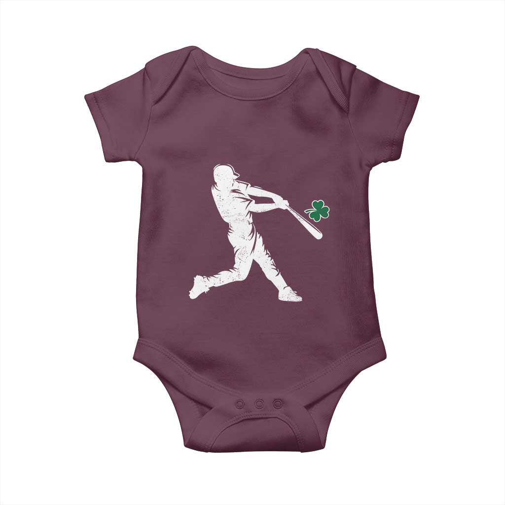 St Patricks Day Baseball Batter Silhouette Shamrock Baby Onesie