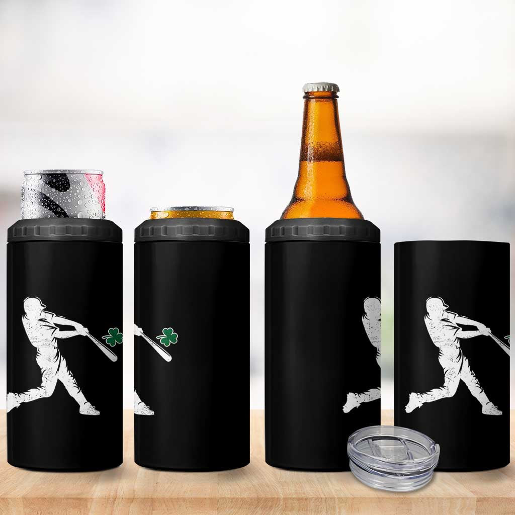 St Patricks Day Baseball Batter Silhouette Shamrock 4 in 1 Can Cooler Tumbler