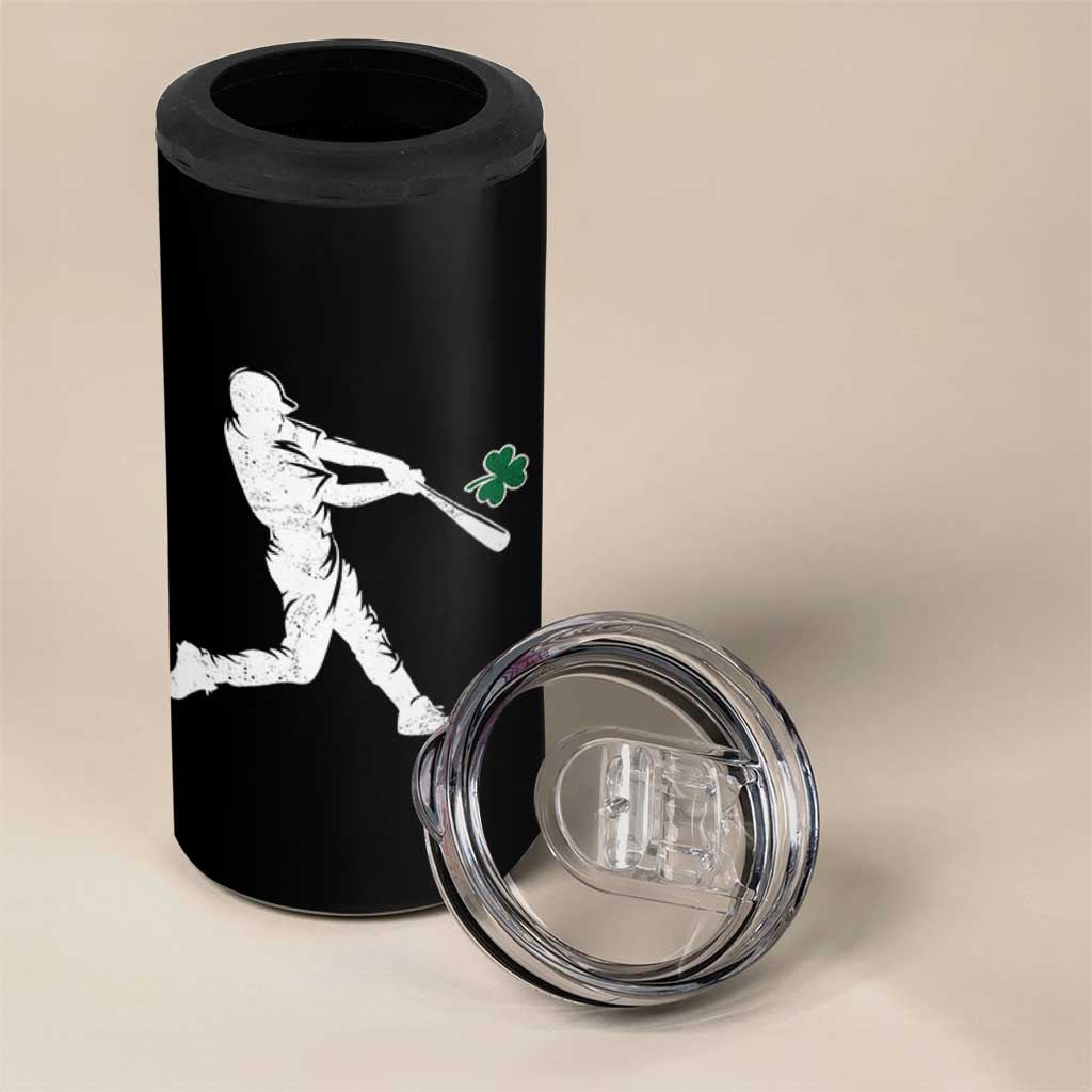 St Patricks Day Baseball Batter Silhouette Shamrock 4 in 1 Can Cooler Tumbler