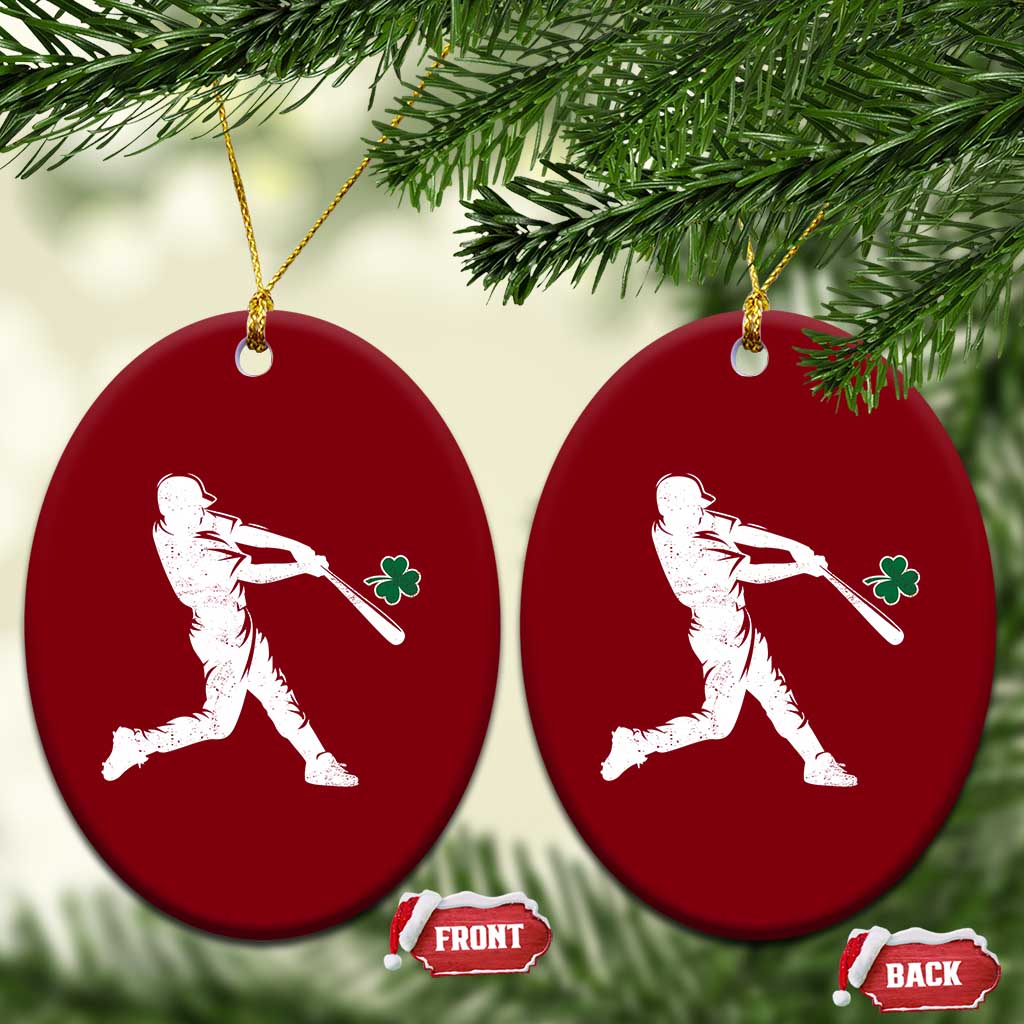 St Patricks Day Baseball Batter Silhouette Shamrock Ceramic Ornament