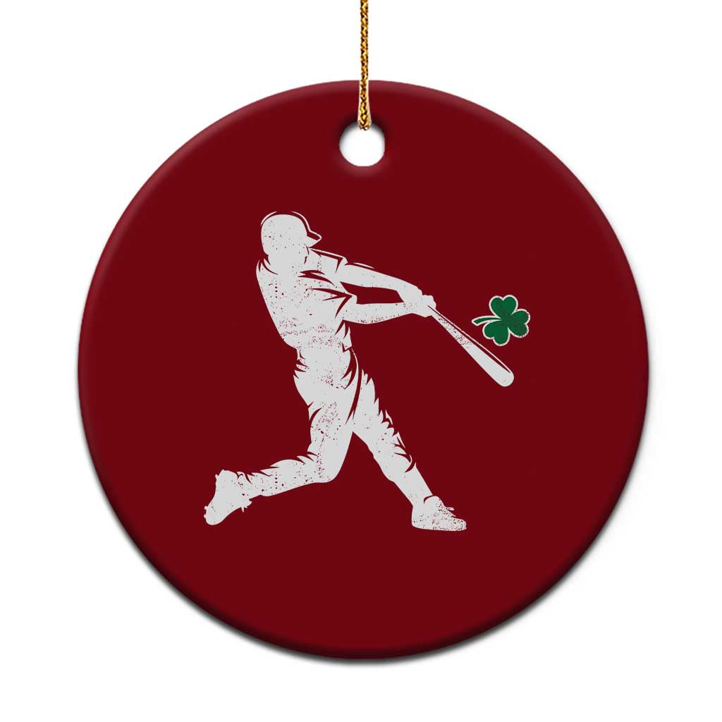 St Patricks Day Baseball Batter Silhouette Shamrock Ceramic Ornament