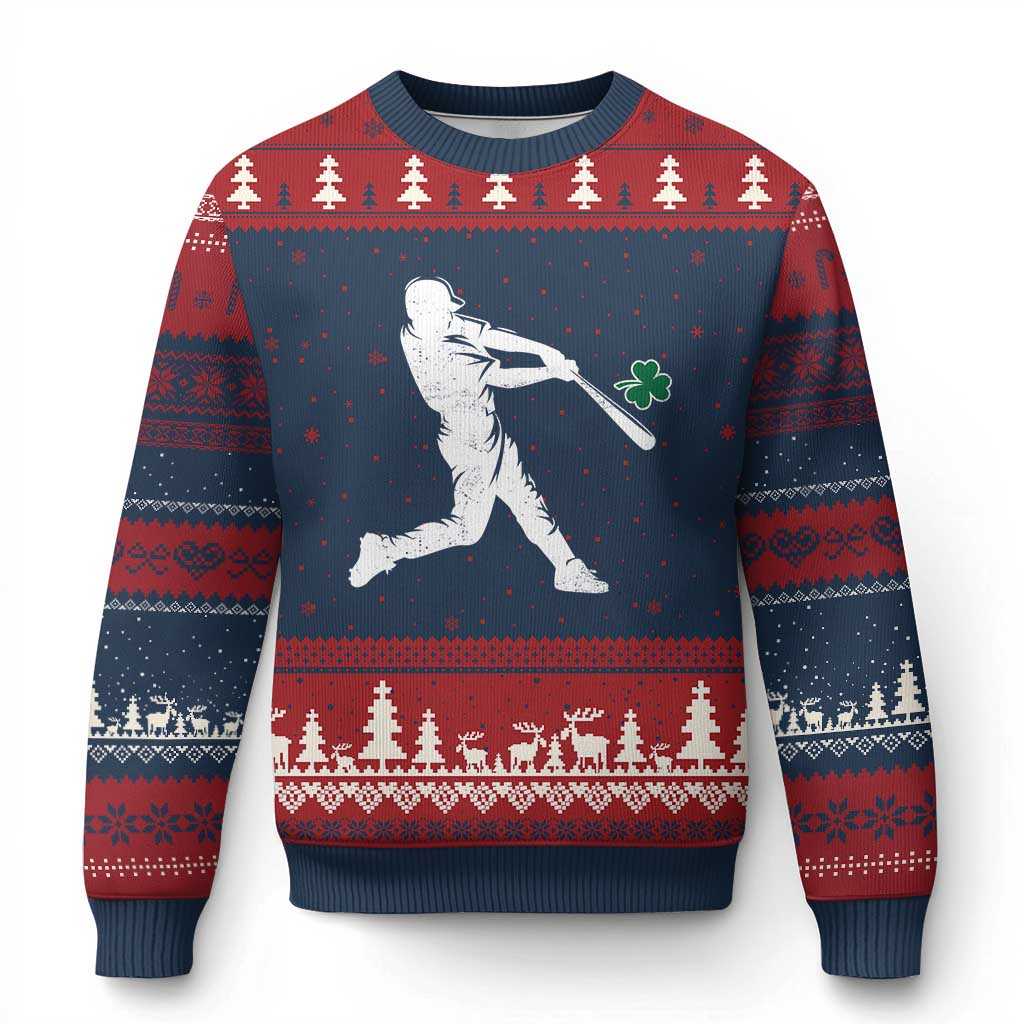 St Patricks Day Baseball Batter Silhouette Shamrock Ugly Christmas Sweater