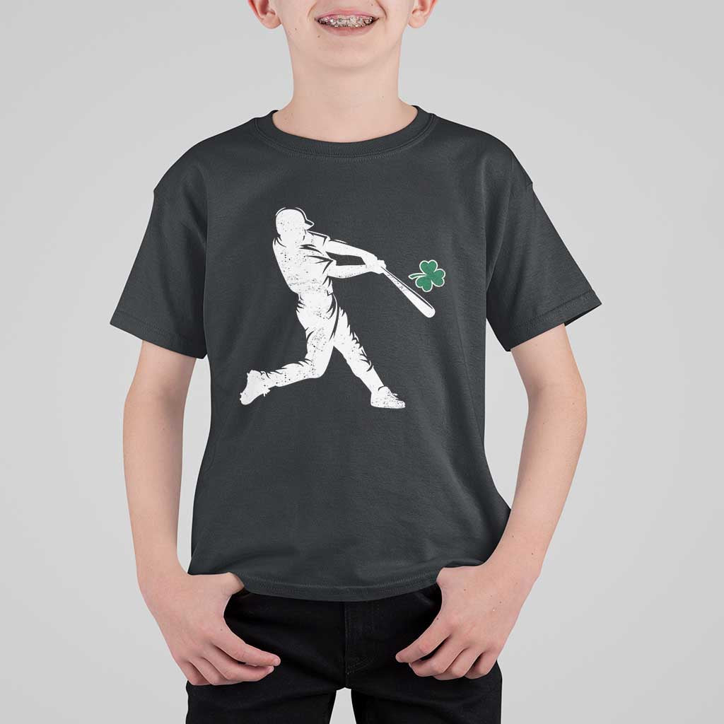 St Patricks Day Baseball Batter Silhouette Shamrock T Shirt For Kid