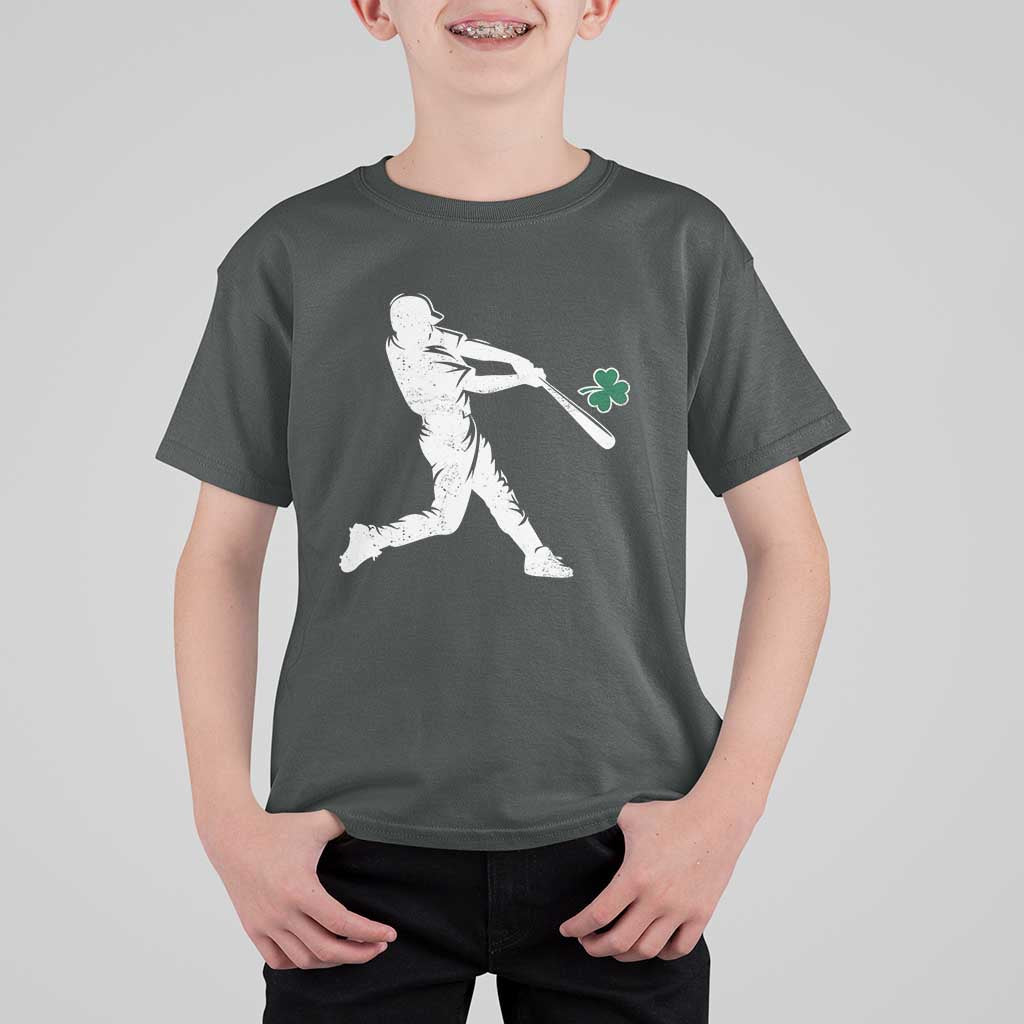 St Patricks Day Baseball Batter Silhouette Shamrock T Shirt For Kid