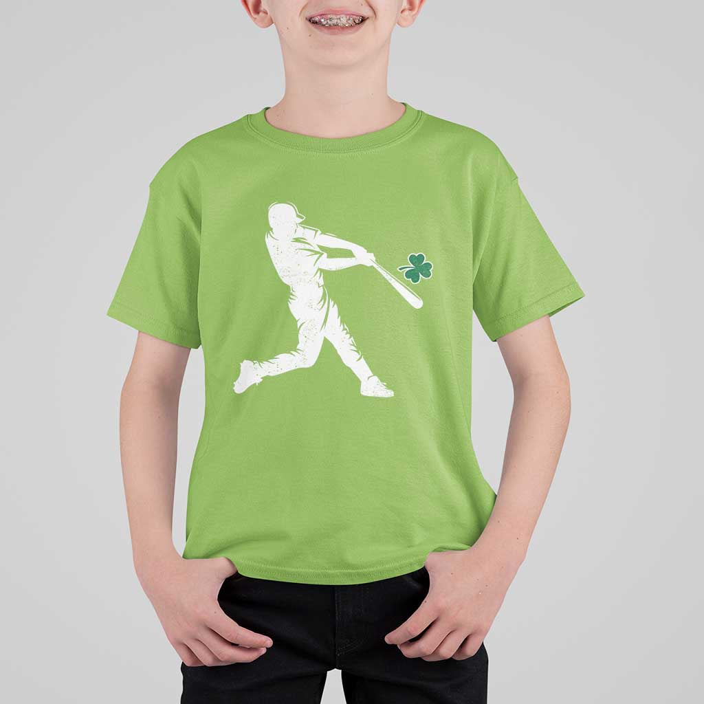 St Patricks Day Baseball Batter Silhouette Shamrock T Shirt For Kid