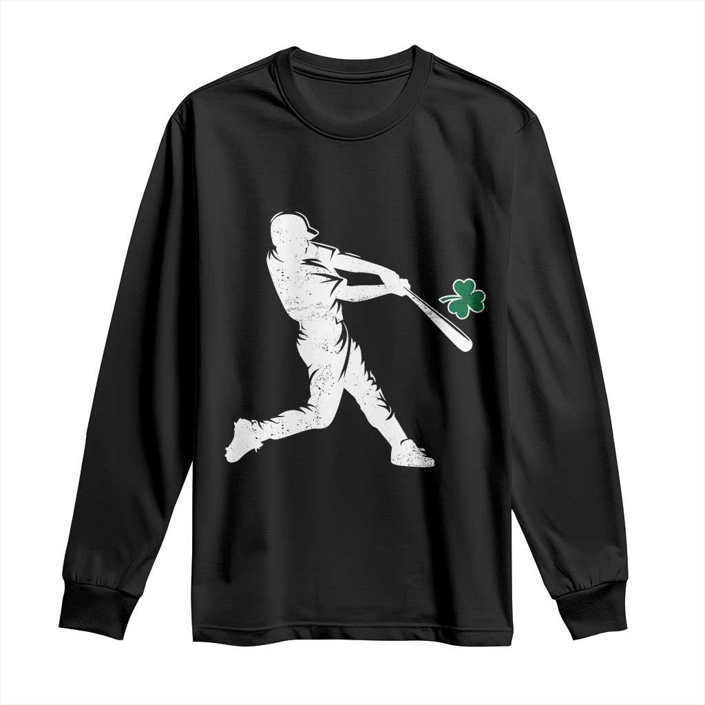 St Patricks Day Baseball Batter Silhouette Shamrock Long Sleeve Shirt