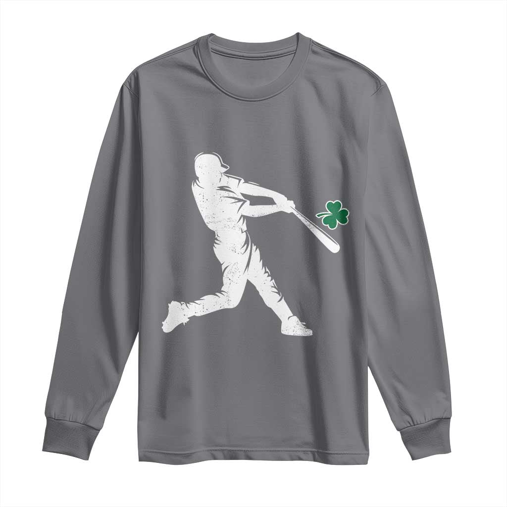 St Patricks Day Baseball Batter Silhouette Shamrock Long Sleeve Shirt