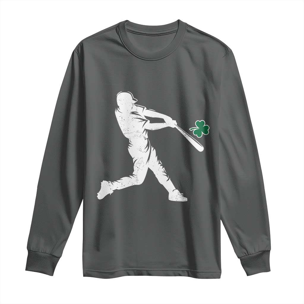St Patricks Day Baseball Batter Silhouette Shamrock Long Sleeve Shirt