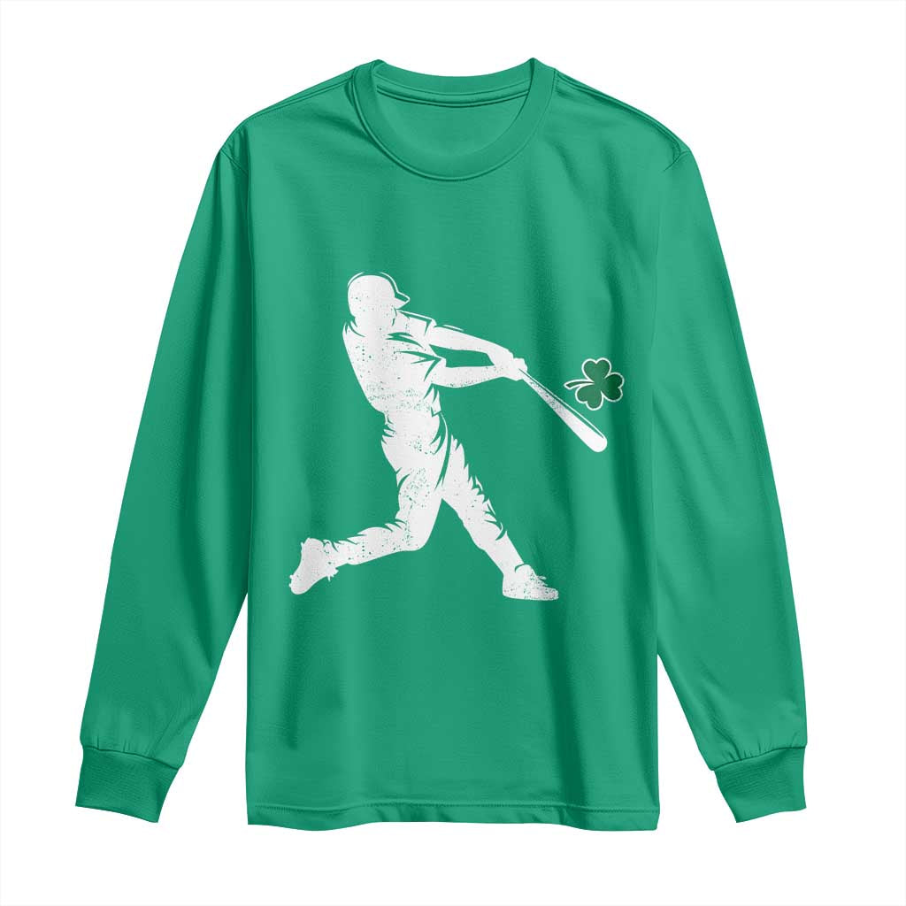 St Patricks Day Baseball Batter Silhouette Shamrock Long Sleeve Shirt