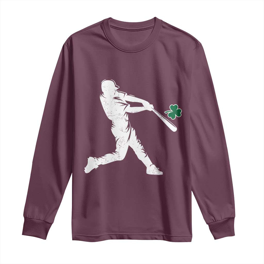 St Patricks Day Baseball Batter Silhouette Shamrock Long Sleeve Shirt