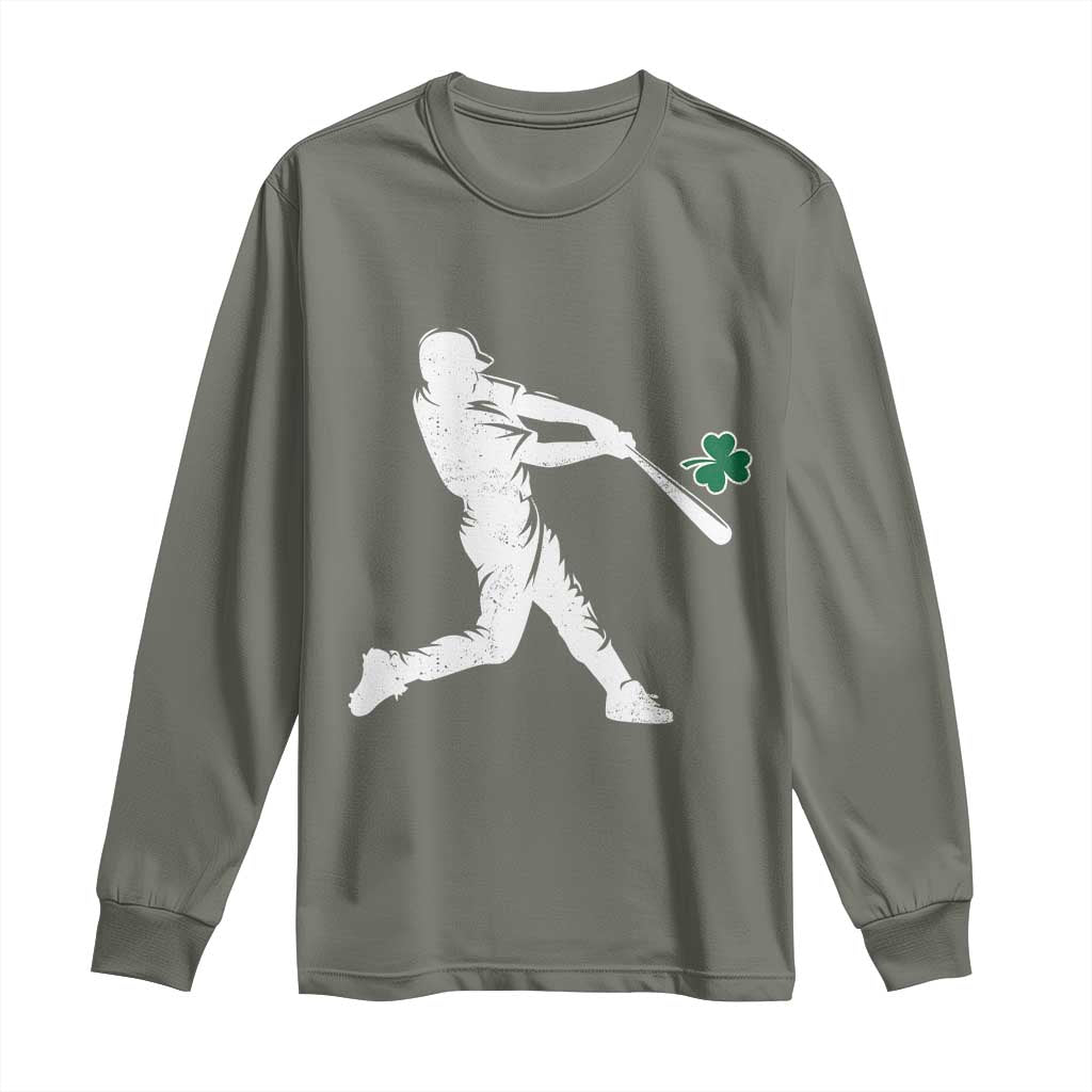St Patricks Day Baseball Batter Silhouette Shamrock Long Sleeve Shirt