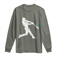 St Patricks Day Baseball Batter Silhouette Shamrock Long Sleeve Shirt
