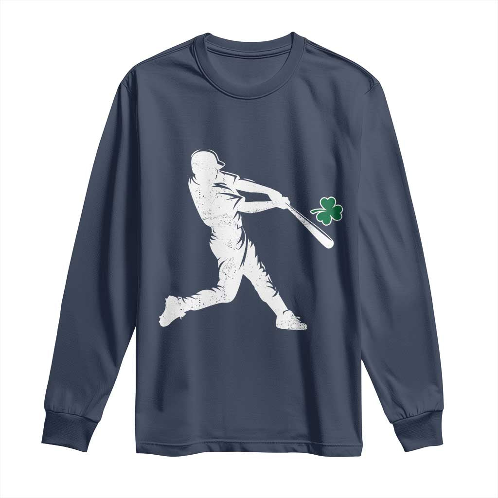 St Patricks Day Baseball Batter Silhouette Shamrock Long Sleeve Shirt