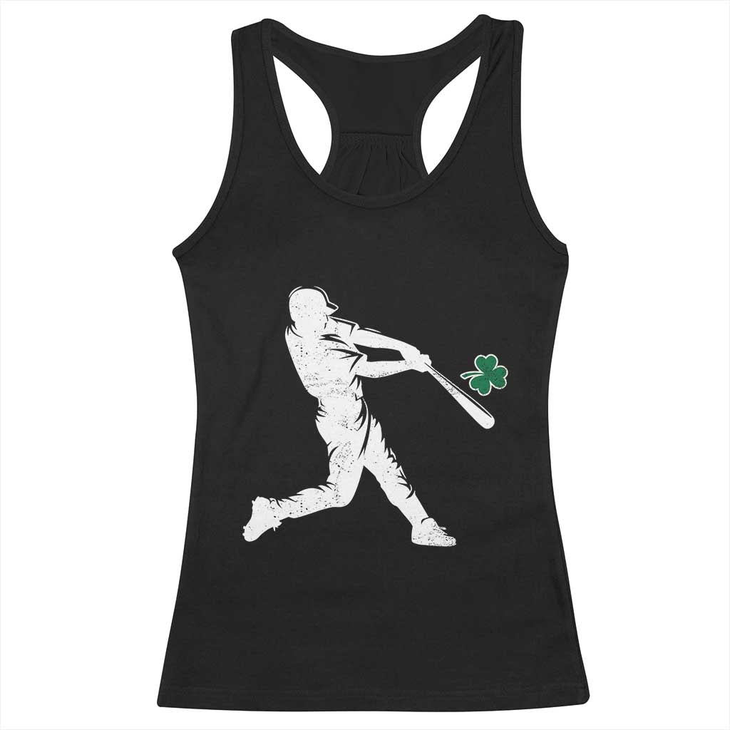 St Patricks Day Baseball Batter Silhouette Shamrock Racerback Tank Top