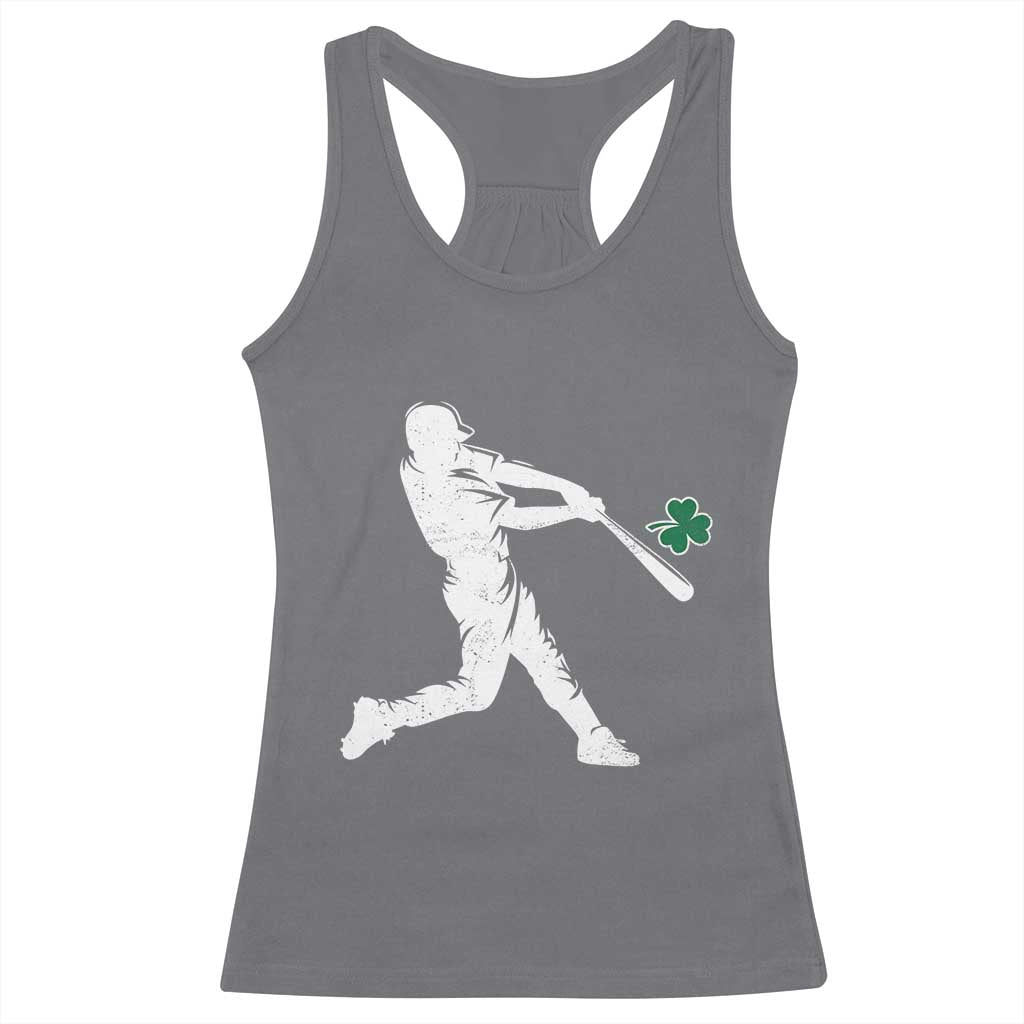 St Patricks Day Baseball Batter Silhouette Shamrock Racerback Tank Top